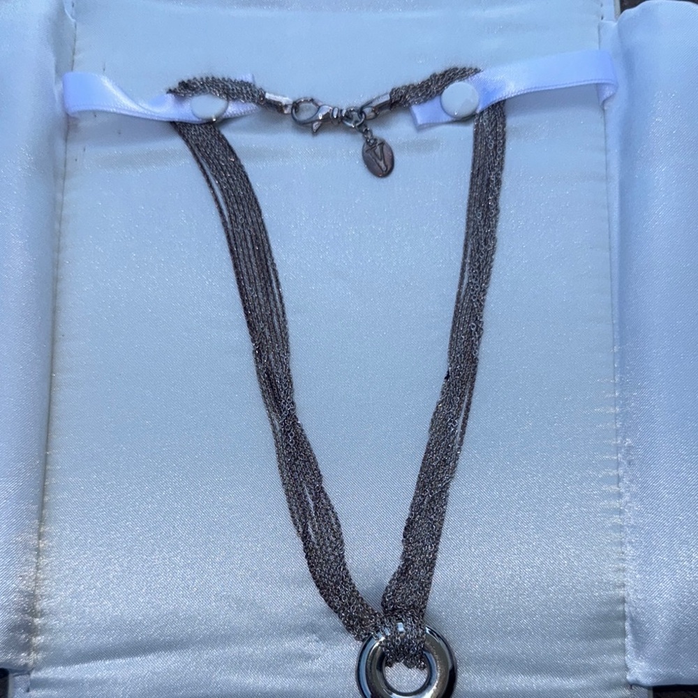 Jared the Galleria of Jewelry  Silver V-Shape Necklace with Circular Pendant